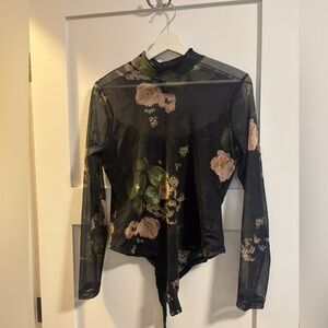 Elia Asago Floral Long Sleeve Mesh Top